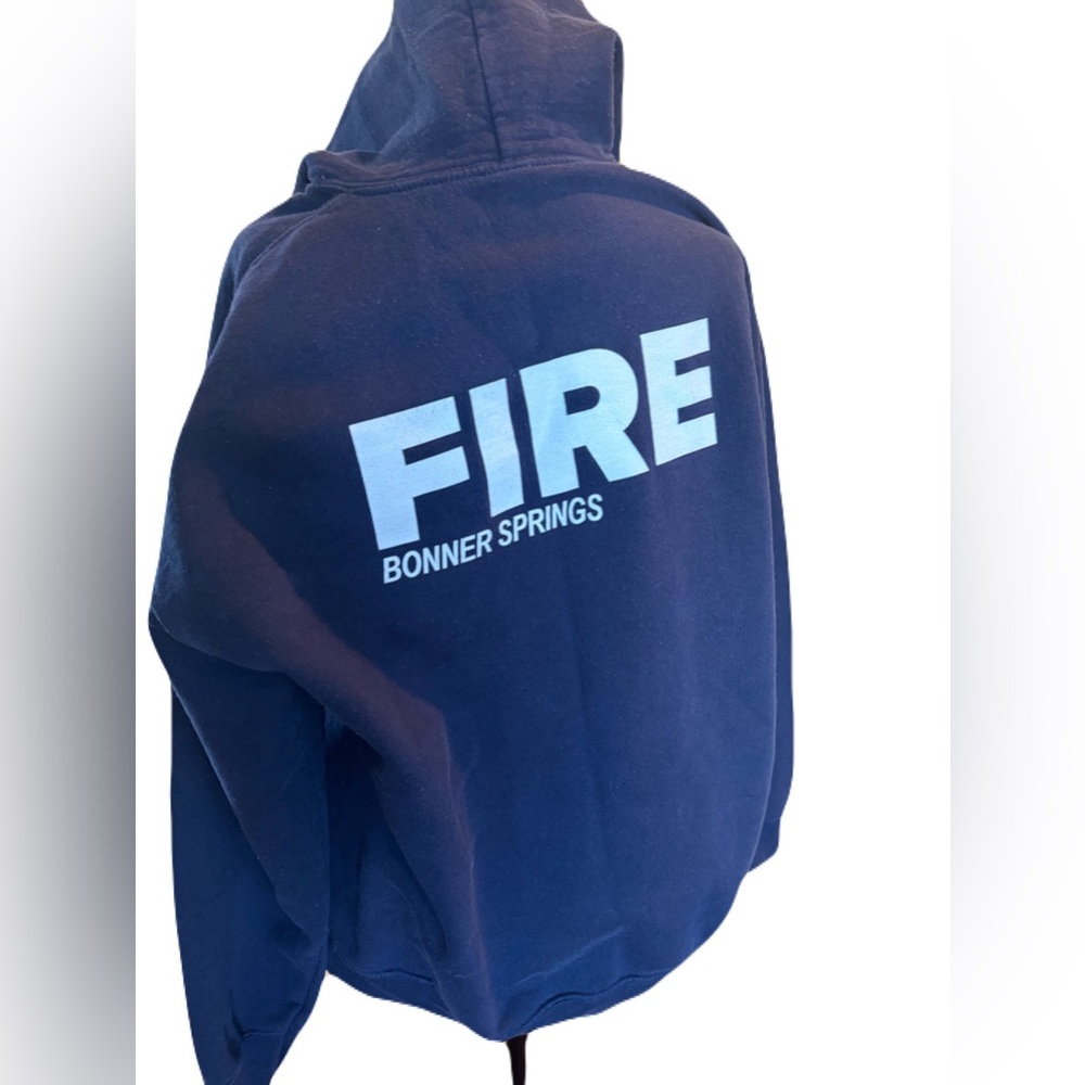 Large Gildan Navy Blue Fire District Hoodie